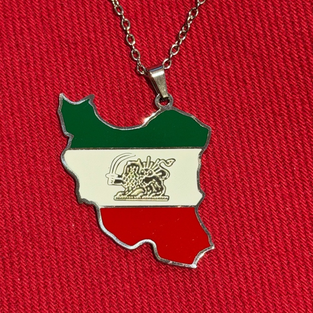 Green White Red Iran Map Pendant Necklace.